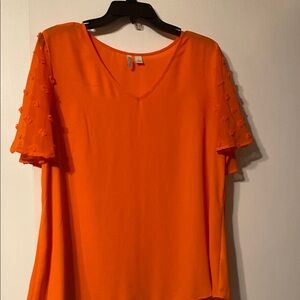 Cato Orange Boxy Ruffled Short Sleeve Blouse